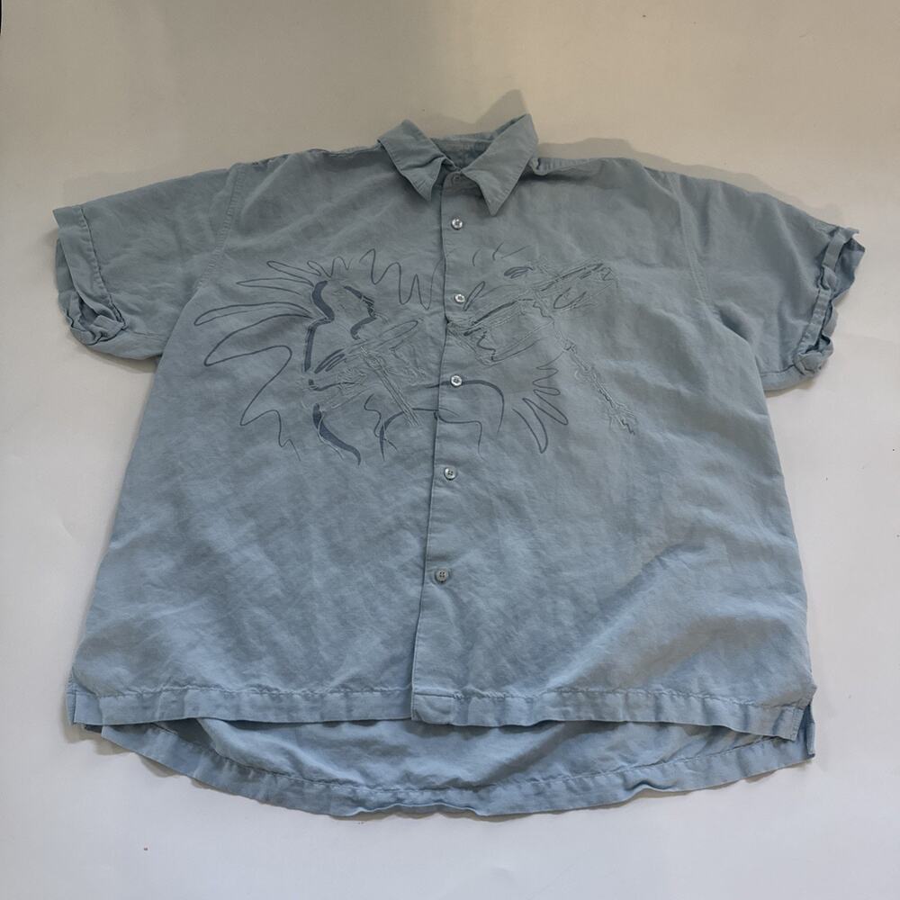 The Havanera Co Hawaiian Shirt Mens XXL Linen Embroidered Musician‎ Drums Retro
